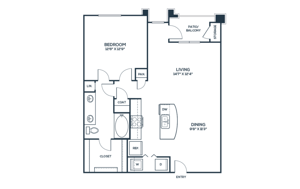 The Carson @ Twin Creeks Floor Plan A3 1 Bed 1 Bath 826 sqft