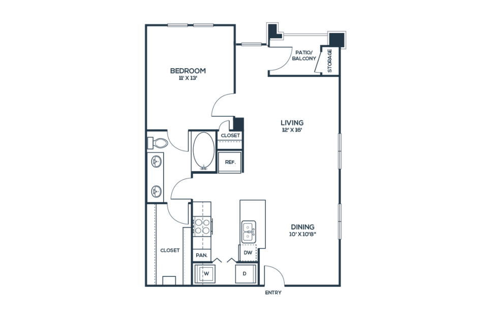 The Carson @ Twin Creeks Floor Plan A1 1 Bed 1 Bath 775 sqft