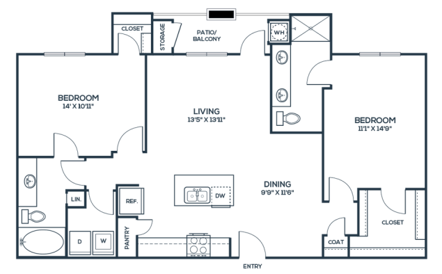 the floor plan for a two bedroom apartment at The  Carson @ Twin Creeks